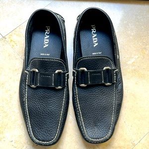 Mens Prada leather slip on boat shoes.